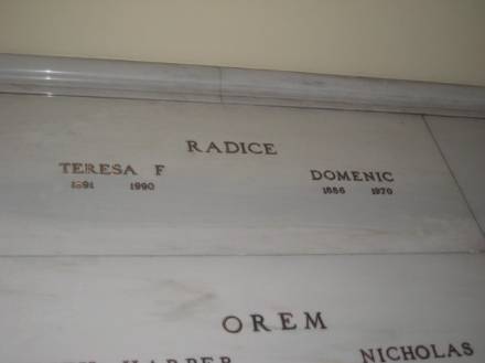 Crypt marker for Domenico and Teresa Radice