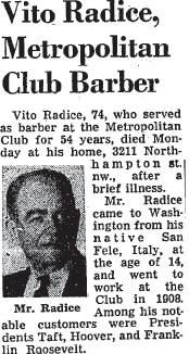 Newspaper obituary of Vito Radice, 1963